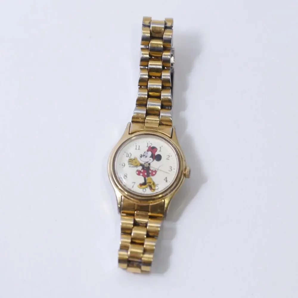Metal Band, 1980S, Minnie, Mouse, Gold, Disney Wristwatch, Watch, Digital, 1990s
